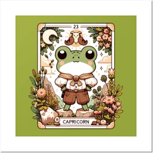 Capricorn Zodiac Cottagecore Frog Tarot Card Birthday Posters and Art